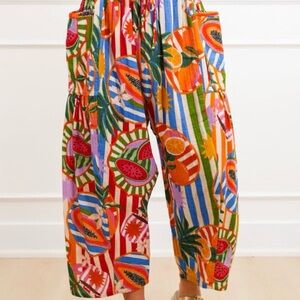 Oddi Tropical Print Wide Leg Pants 1x-2x